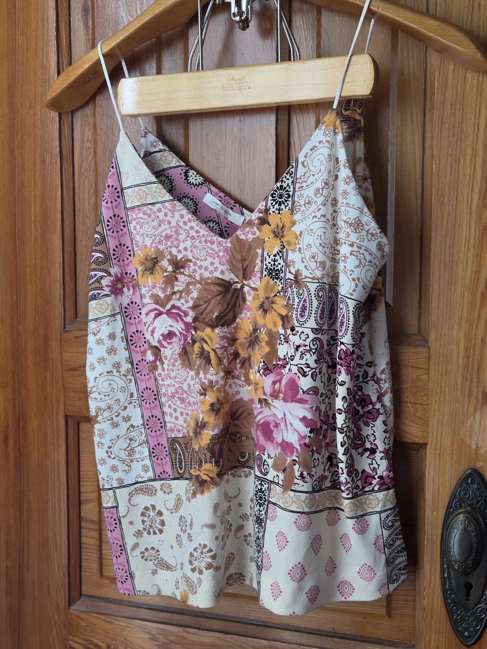 Maurices Floral Patchwork V-Neck Cami in Pink, Mustard & Brown